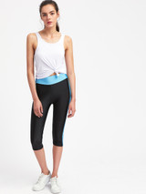 Fifth Avenue Color Block Pocket Capri Leggings - Black and Blue