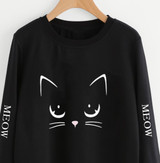 Fifth Avenue Angry Cat Meow Sleeves Printed Sweatshirt - Black