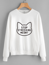 Fifth Avenue Stop Stressing Meowt Printed Sweatshirt - White