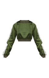 Fifth Avenue Satin Sleeve Striped Crop Top - Green