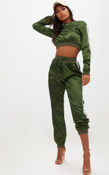 Fifth Avenue Satin Sleeve Striped Crop Top - Green