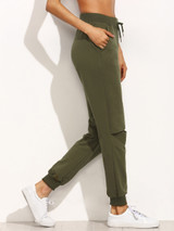 Women's Slit Knee Fleece Jogger Pants by Fifth Avenue - Khaki Green