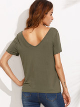 Fifth Avenue Women's Double V Neck Criss Cross T-Shirt - Light Olive Green