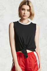 Fifth Avenue Women's ROMP Sleeveless Bottom Knot Top - Black and White