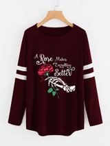 Fifth Avenue Women's NAZA Full Sleeve Rose Makes Everything Better Vector Printed T-Shirt - Maroon