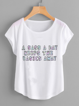 Fifth Avenue Women's Dolman Sass A Day Basic Away Printed T-Shirt - White