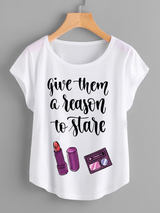 Fifth Avenue Women's Give Them A Reason To Stare Makeup Printed Dolman T-Shirt - White
