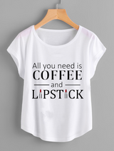 Fifth Avenue Women's Coffee and Lipstick All You Need Printed Dolman T-Shirt - White