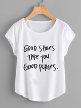 Fifth Avenue Women's Good Shoes Take You Good Places Printed Dolman T-Shirt - White