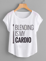 Fifth Avenue Women's Blending Is My Cardio Printed Dolman T-Shirt - White