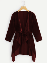 Fifth Avenue Women's VNNV Velvet Waterfall Front Self Tie Kimono - Maroon