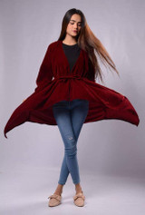 Fifth Avenue Women's VNNV Velvet Waterfall Front Self Tie Kimono - Maroon