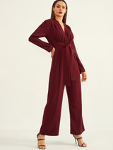 Fifth Avenue Women's Front Tie JMS23 Jumpsuit - Maroon