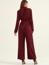 Fifth Avenue Women's Front Tie JMS23 Jumpsuit - Maroon