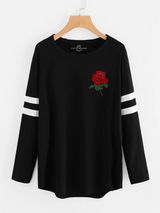 Fifth Avenue Women's NAZA Full Sleeves NOVAN Rose Pocket Printed T-Shirt - Black