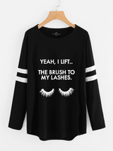 Fifth Avenue Women's NAZA Full Sleeves Lift Lashes To Brows Printed T-Shirt - Black