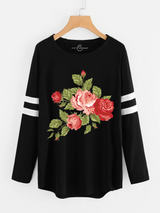Fifth Avenue Women's NAZA Full Sleeves Nonza Florals Printed T-Shirt - Black