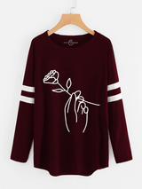 Fifth Avenue Women's NAZA Full Sleeves Holding Rose B Printed T-Shirt - Maroon