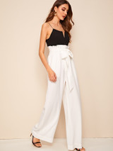 Fifth Avenue Georgette GTTWP17 Self Belted Extra Wide Leg Pants - White