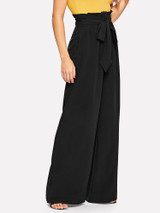 Fifth Avenue Georgette GTTWP17 Self Belted Extra Wide Leg Pants - Black