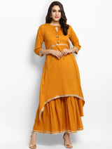 Lemon Tart Clothing Women's LTS11 Lace Detail Kurti and Pants Sets - Mustard
