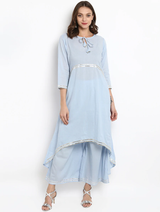 Lemon Tart Clothing Women's LTS11 Lace Detail Kurti and Pants Sets - Light Blue