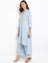 Lemon Tart Clothing Women's LTS11 Lace Detail Kurti and Pants Sets - Light Blue