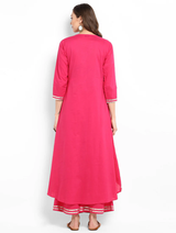 Lemon Tart Clothing Women's LTS11 Lace Detail Kurti and Pants Sets - Bright Pink