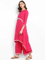 Lemon Tart Clothing Women's LTS11 Lace Detail Kurti and Pants Sets - Bright Pink