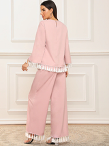 Fifth Avenue Tassel Detail Top and Pants 2 Piece Set TPS361 - Pink