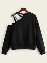 Fifth Avenue Fleece Lace Sleeve Queen Print Sweatshirt LNA2007 - Black