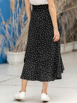 Fifth Avenue Womens Cotton Overlap Detail Polka Print GTSKIR1 Skirt - Black