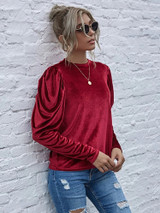 Fifth Avenue Womens Puff Sleeve Velvet Stitched Western Top - FAWWT10