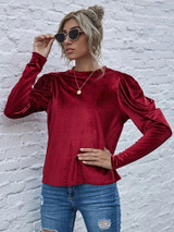 Fifth Avenue Womens Puff Sleeve Velvet Stitched Western Top - FAWWT10