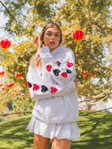 Fifth Avenue DIFT81 Hearts Front and Sleeve Print Hoodie - White