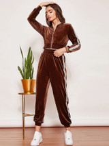 Fifth Avenue Womens Velvet Jacket and Jogger Pants Co- Ord Set FAVELC1