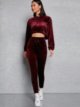 Fifth Avenue Womens Velvet Crop Hoodie and Jogger Pants Co- Ord Set FAVELC2