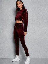 Fifth Avenue Womens Velvet Crop Hoodie and Jogger Pants Co- Ord Set FAVELC2