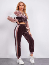 Fifth Avenue Womens Color Block Velvet Jacket and Jogger Pants Co- Ord Set FAVELC9 - PP