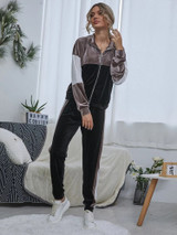 Fifth Avenue Womens Color Block Velvet Jacket and Jogger Pants Co-Ord Set FAVELC10
