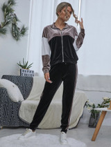 Fifth Avenue Womens Color Block Velvet Jacket and Jogger Pants Co-Ord Set FAVELC10