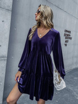 Fifth Avenue Womens Tiered V Neck Detail Velvet Stitched Western Dress - FAWWDR1