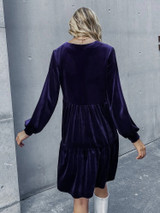 Fifth Avenue Womens Tiered V Neck Detail Velvet Stitched Western Dress - FAWWDR1