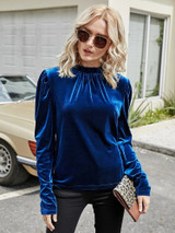 Fifth Avenue Womens Pleated Neck Detail Velvet Stitched Western Top - FAWWT19