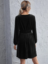 Fifth Avenue Womens Tie Waist Detail Velvet Stitched Western Dress FAWWDR3 - Black