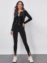 Fifth Avenue Womens Zip Up Velvet Jacket and Pants Co-Ord Set FAVELC11