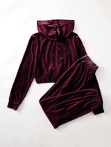 Fifth Avenue Womens Zip Up Velvet Hoodie and Pants Co-Ord Set FAVELC13 - Maroon