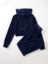 Fifth Avenue Womens Zip Up Velvet Hoodie and Pants Co-Ord Set FAVELC13 - Blue