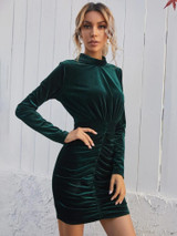 Fifth Avenue Womens Ruched Bodycon Detail Velvet Stitched Western Dress FAWWDR5