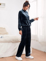 Fifth Avenue Womens Velvet Half Zip Neck Sweatshirt and Pants Co-Ord Set FAVELC16